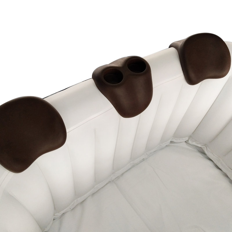 Brown Removable 3-Piece Headrest and Drink Holder Set for Hot Tub Spa