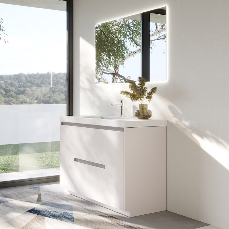 47 1/4 po L 19,5 / 8 po D Meuble-lavabo autoportant avec comptoir en résine , Blanc