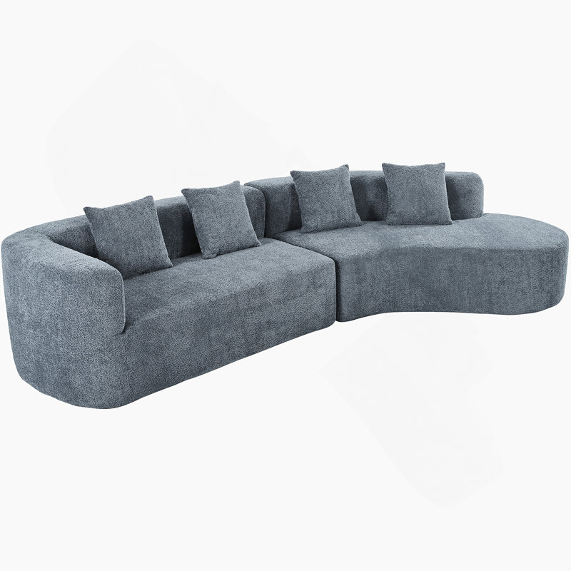 Canapé modulaire de 132 po au design incurvé, canapé modulaire en chenille 2 pièces avec 4 coussins, éponge moelleuse et coussin à ressorts, grand canapé modulaire en éponge pour le salon