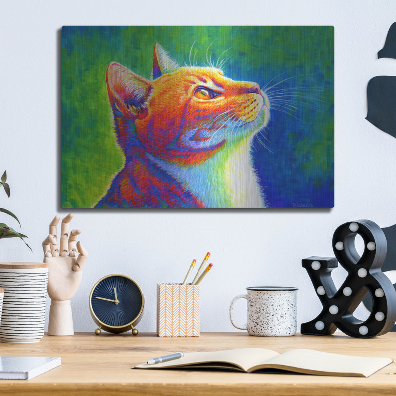 «Rainbow Cat» par Rebecca Wang Art, H 12 po x l 16 po