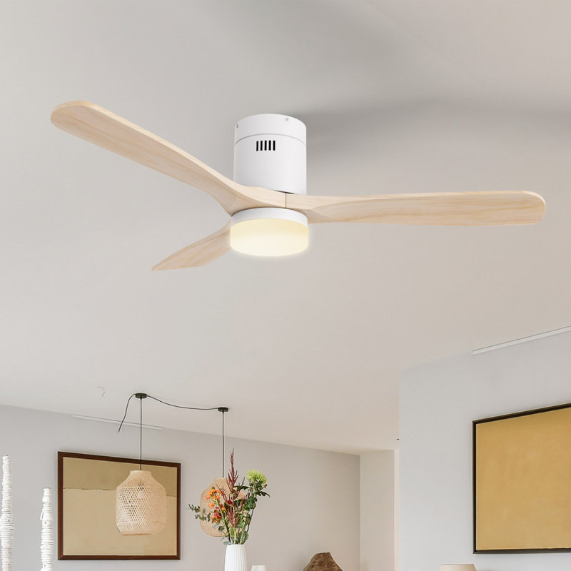 Ventilateur de plafond à moteur à courant continu 52 po  avec lumières DEL et télécommande, Red Oak Wooden