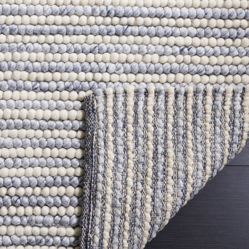 Tapis fait à la main Cleodora Dots - ivoire / bleu, Carré 4 pi