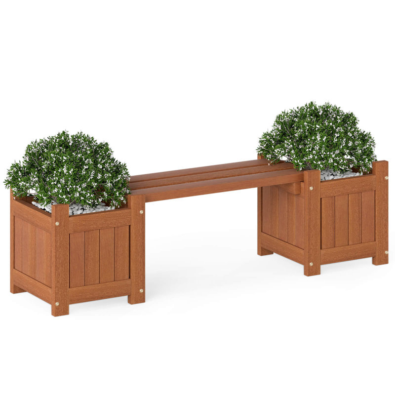 Boîte à fleurs en bois avec banc et base en teck à finition ouverte pour pots de fleurs