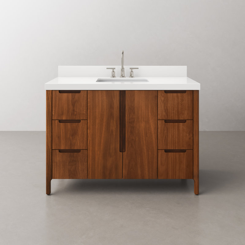 Sequoia 48 In. Single Sink Whitebrook Quartz Countertop Bath Vanity in Mango Wood With ORB Faucet, Noir Juglans