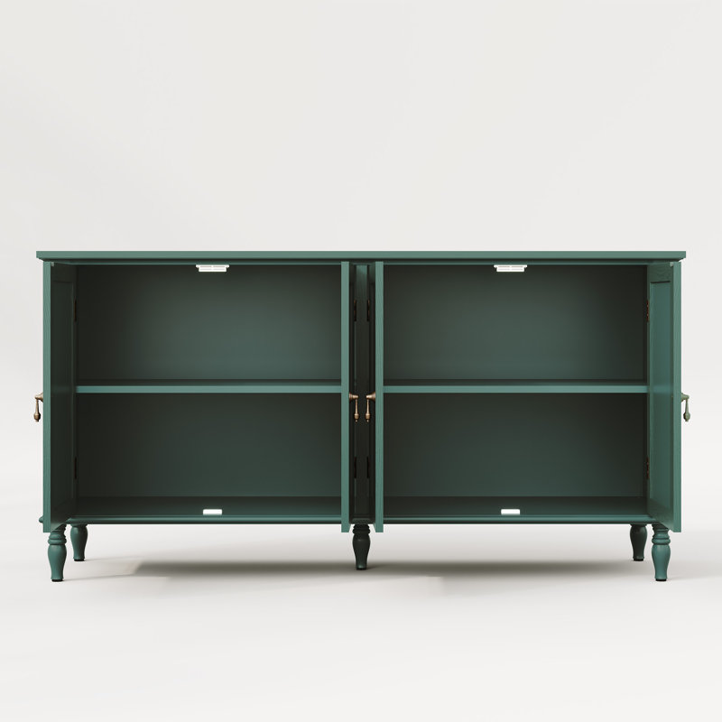Buffet 58 "vintage avec tablettes réglables et 4 portes, buffet avec placage en bois massif, Vert