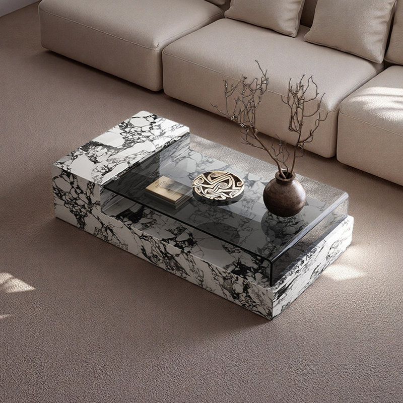 Table basse en ardoise avec rangement ouvert Simplicity, H 11,81 po x L 55,11 po x l 29,52 po, Blanc/Noir