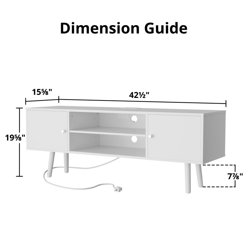 Jakerra 53" TV Stand, Modern Entertainment Center with Power Outlets and Adjustable Shelf, White, 19.7"H x 15.7"L x 42.5"W