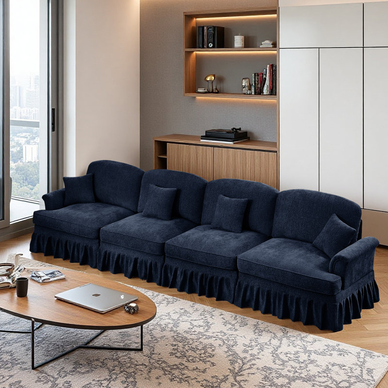 Sofa, Cloud Couch Sectional Sofa, Chenille Sofa, 36.6" H x 137.8" W x 32.8" D, Blue