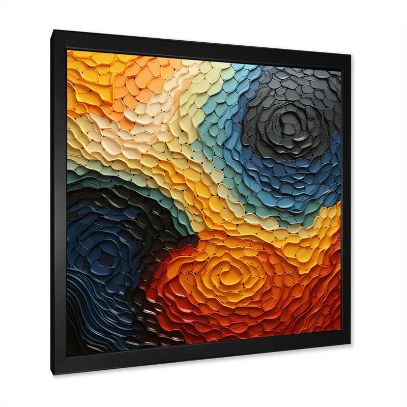 «Teal Orange» Op Art Rhythmic Illusion I, H 16 po x l 16 po x P 1 po, Cadre simple noir