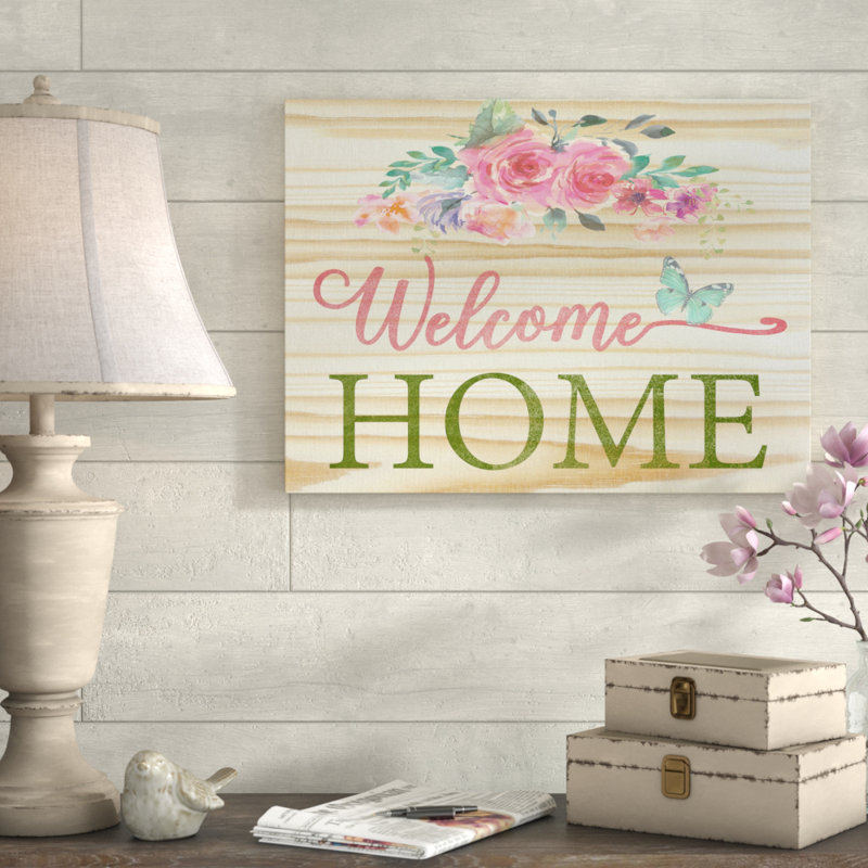 « welcome home 1 », art textuel sur toile tendue, H 18 po x l 24 po
