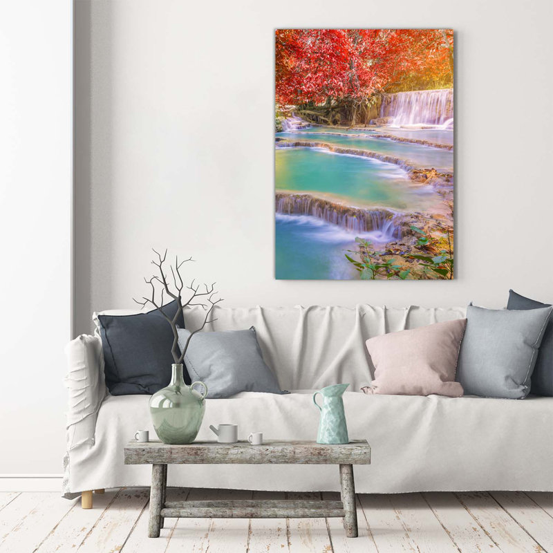 Waterfall In Autumn - Wrapped Canvas Print