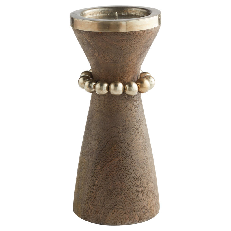 Parvati Wood Tabletop Candlestick, 12" H x 5.5" W x 5.5" D, Weathered Gray/Copper/Antique Nickel