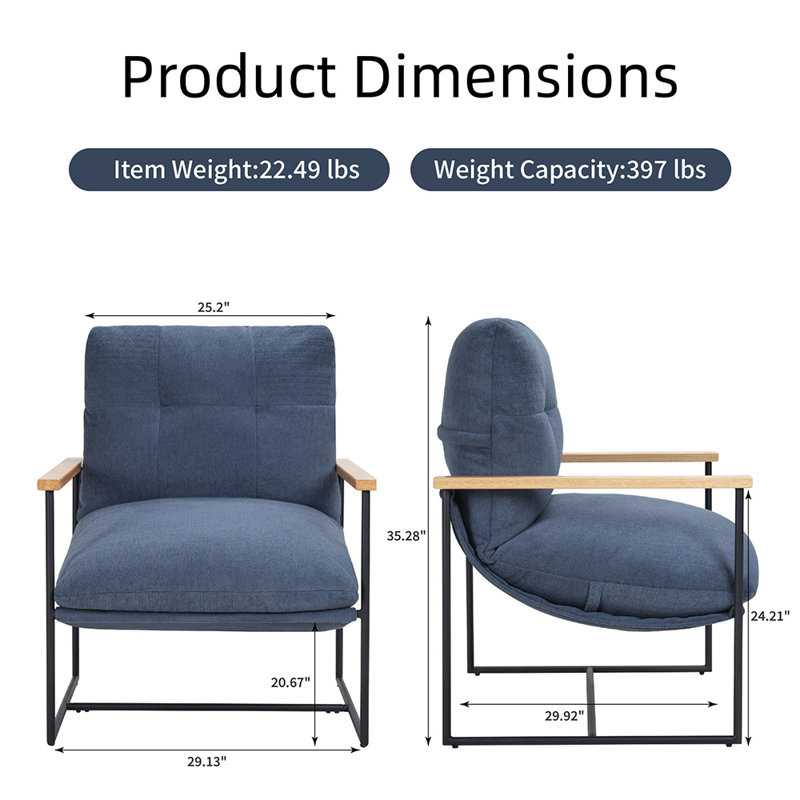 Chaise d'appoint avec coussin amovible bleu