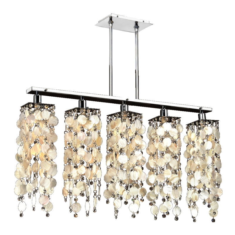 Luminaire suspendu linéaire pour îlot de cuisine 5 lumières avec accents de cristal Charland