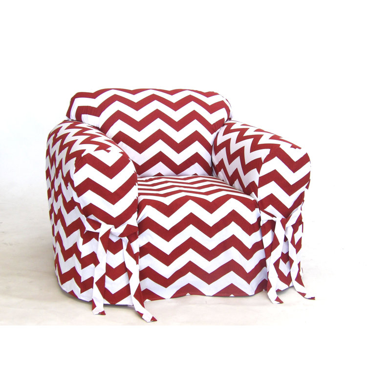 Housse pour fauteuil à coussins carrés / rectangulaires à chevrons, Rouge / Blanc