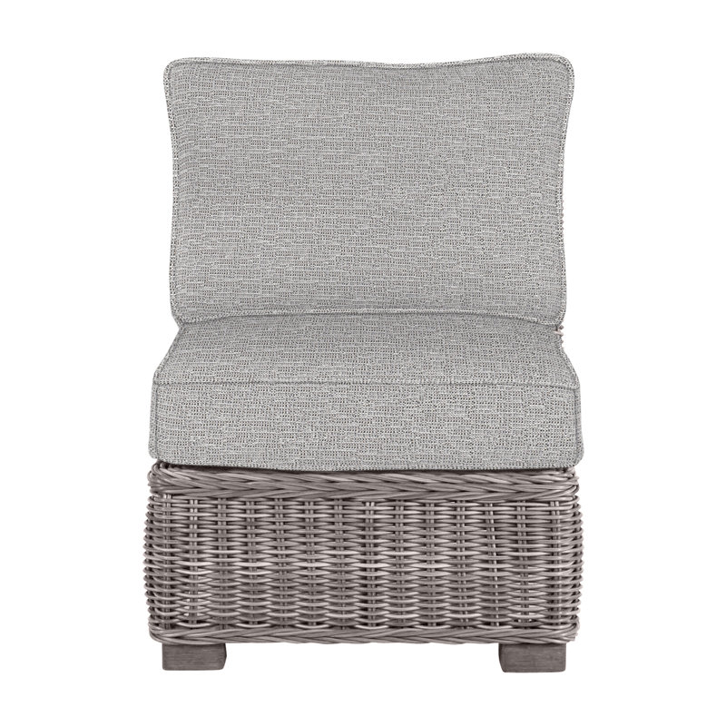 Fauteuil de chambre modulaire d'extérieur en résine tressée rustique N-Dura, Welt, Huître, Caramel tweed
