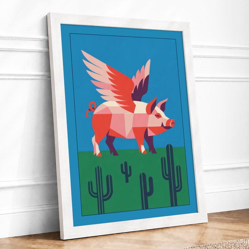 Desert Pig Takes Flight Modern - Framed Print, A4 - 29.7 x 21.0 cm, White