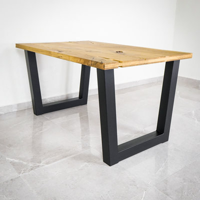 Braes Oak Solid Wood Top Metal Base Dining Table