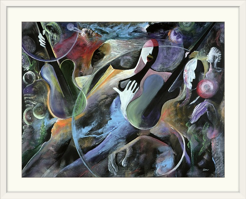 «Jammin» par Ikahl Beckford, reproduction d'art, H 35 po x l 44 po x P 1 po, Cadre blanc