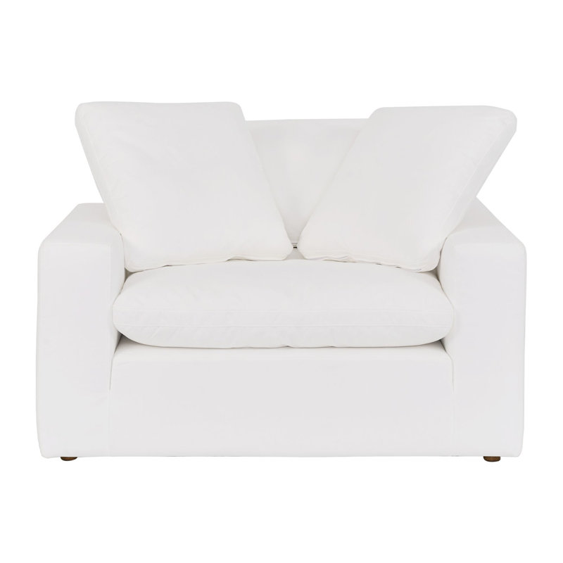 Chaise rembourrée et demi de 51,5 po de largeur avec coussins en mélange de polyester et bois Kaniylah, Blanc