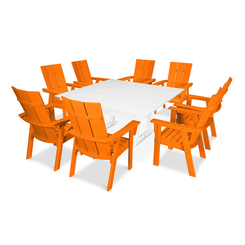 Ensemble de salle à manger POLYWOOD, Tangerine / blanc, 9 pièces : table, 8 chaises