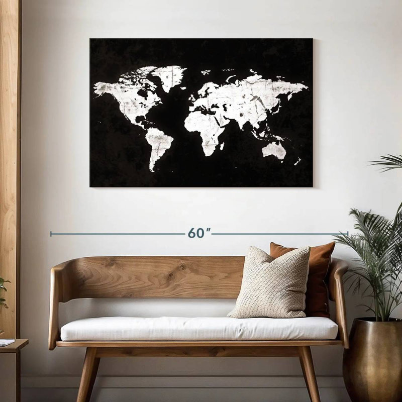 Aliaz White Contrast World Map, 30" H x 45" W