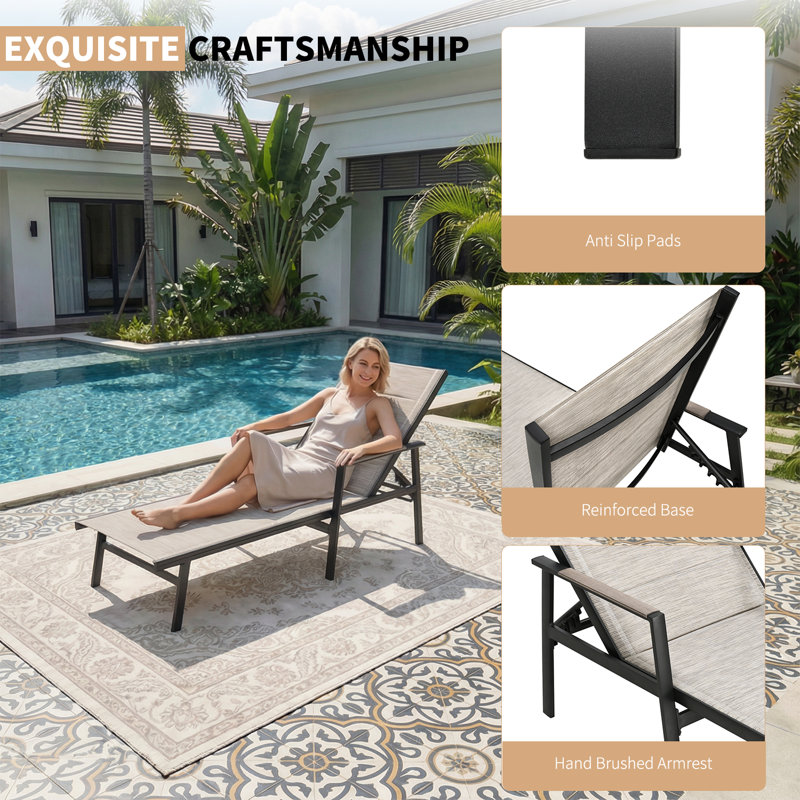 Outdoor Aluminum Chaise Lounge with 3D Double-Layer Textilene and 6-Position Adjustable Backrest