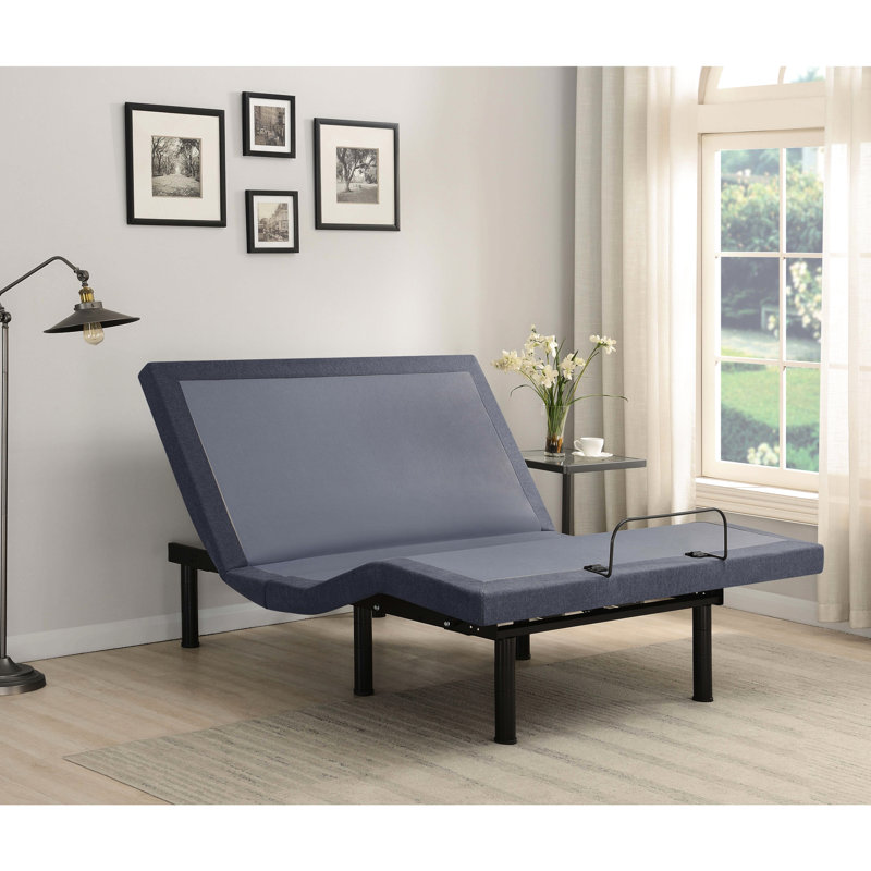 Base de lit simple très longue réglable, gris et noir, télécommande sans fil avec positions préréglées, gravité zéro, antisnore, massage pour la chambre à coucher, long, rails, finition noire, télécommande,