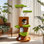 58.3'' H Solid Wood Cat Tree / Multi Cat Condo Warm Soft Furry Cat Climbing Shelf Fluffy Perch Cat Bed