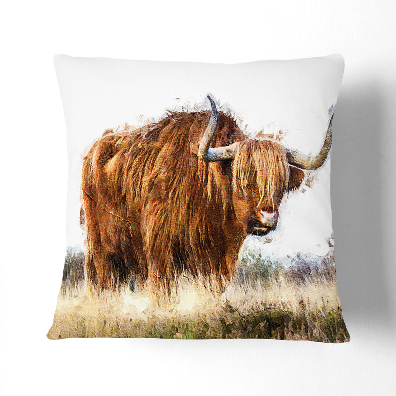Majestic Highland Cow Cushion with Filling, White, 55cm H x 55cm W x 20cm D