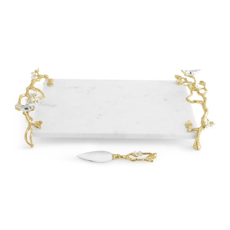 Lovebirds Silver & Gold Chesseboard w Knife