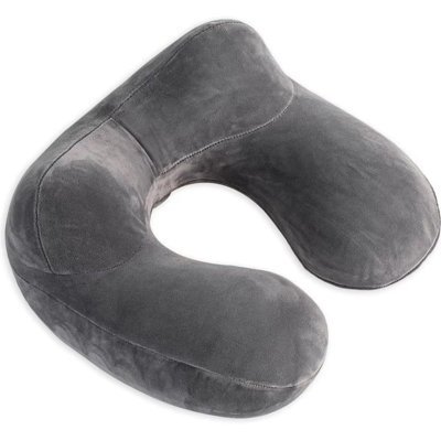 Coussin de voyage gonflable pour le soutien du cou lors d'un voyage en avion, dans une voiture et au bureau; Valve à double paroi permettant un dégonflage rapide et un gonflage facile, idéal pour les dormeurs adultes, gris