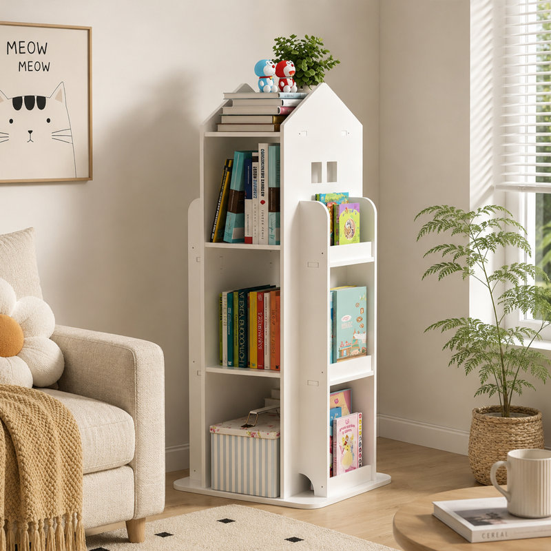 Bibliothèque à 4 niveaux avec rotation à 360 degrés pour la chambre à coucher