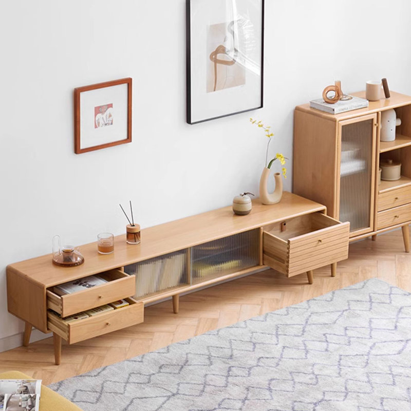 Meuble télé en bois de hêtre avec portes coulissantes, H 16,53 po x L 78,74 po x l 12,6 po