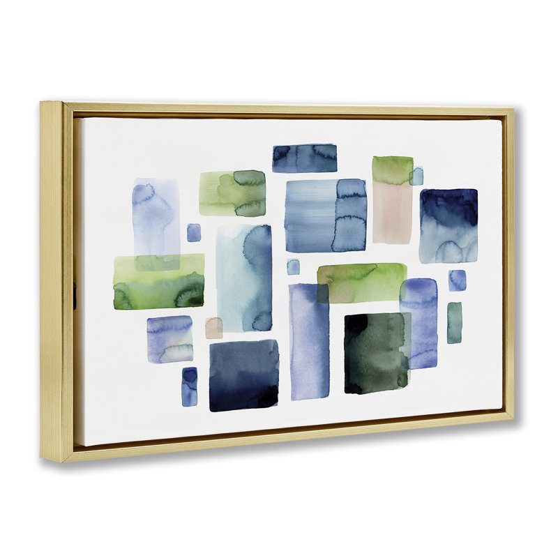 Toile à formes aquarelles asymétriques par Stephanie Ryan, Cadre flottant métallique doré, H 17 po x l 25 po x P 1,7 po