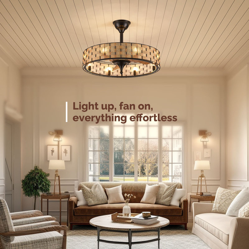 24" Bay Isle Home™ Caged Ceiling Fan with Lights Including Light Kit,  Farmhouse Ceiling Fans with App/Remote Control