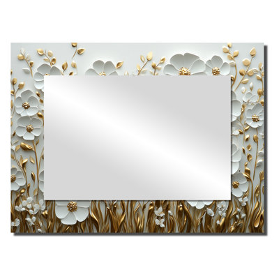Fleurs sauvages dans des fleurs de printemps crémeuses dorées II - Art mural miroir floral - imprimé sur métal