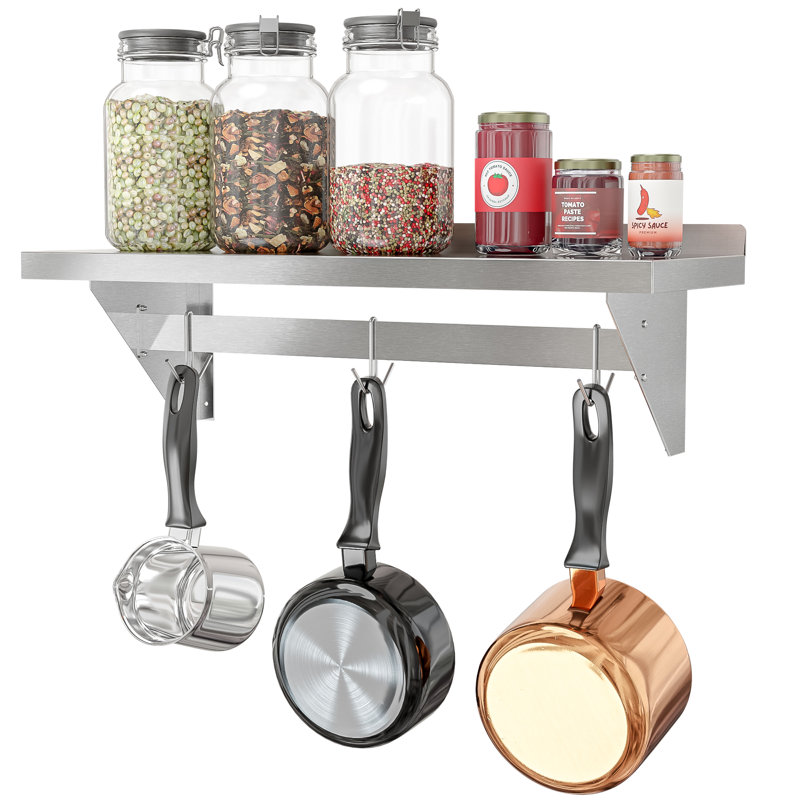 Stainless Steel Wall Mounted Kitchen Pot Rack with Shelf