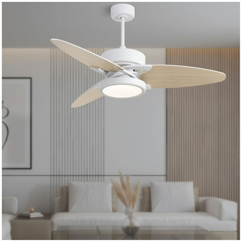 Light Pro 52 po Ventilateur de plafond intelligent à DEL avec télécommande, Naturel, Blanc