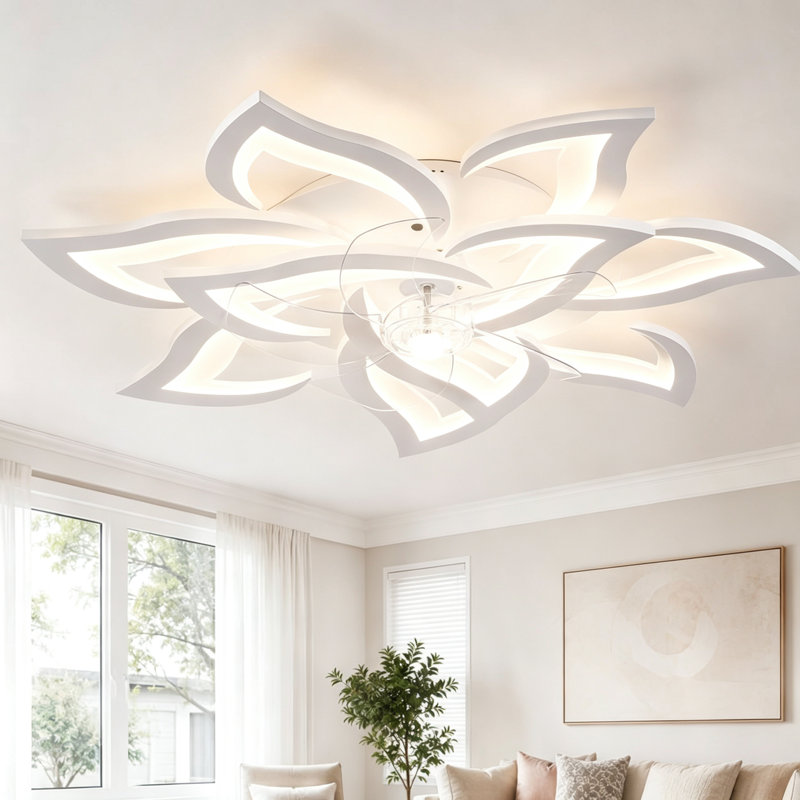 Ventilateur de plafond DEL réversible à 5 pales de 81 cm (32 po) avec variateur, télécommande et application, Blanc