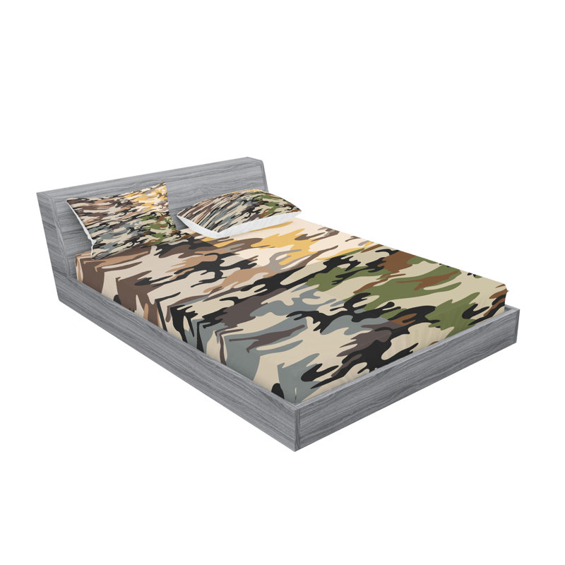 Ambesonne Camo Fitted Sheet & Pillow Sham Set, Multicolor, Calking Sheet Set + 1 Fitted Sheet + 4 Pillowcases