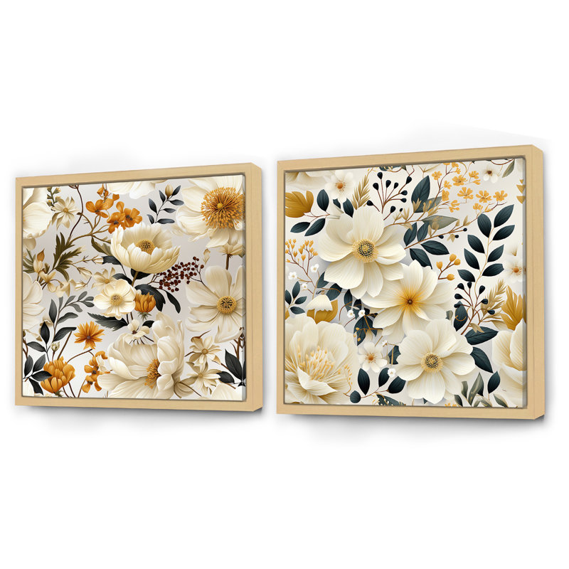 Lunaire - Ensemble de 2 collages carrés botaniques abstraits, Cadre flottant brun, H 16 po x l 33 po