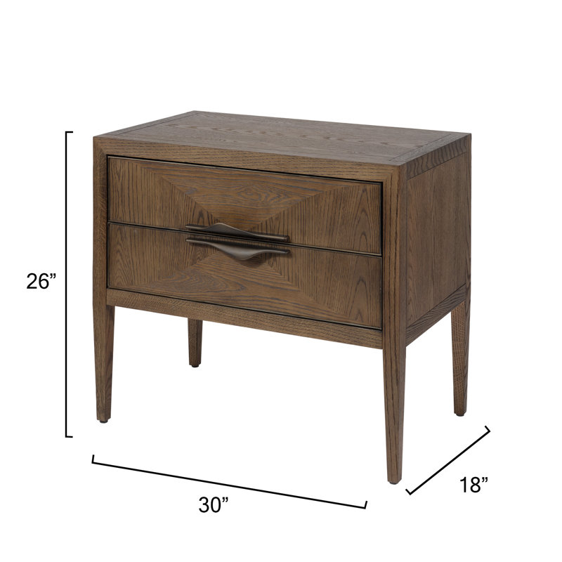 Landmark 2 - Drawer Solid Wood Nightstand, Brown Sugar Oak