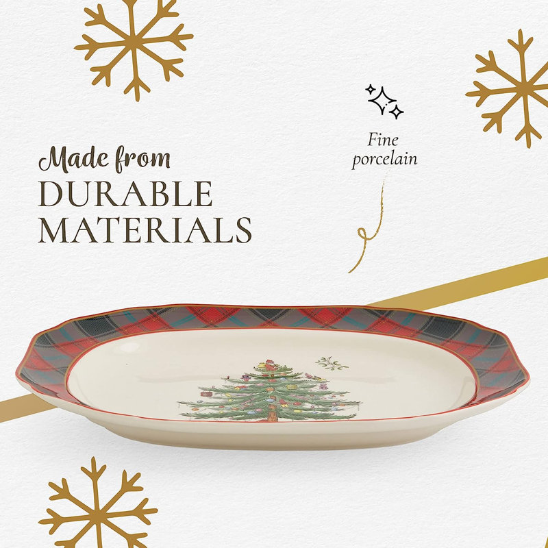 Spode Christmas Tree Tartan Rectangular Platter 14"