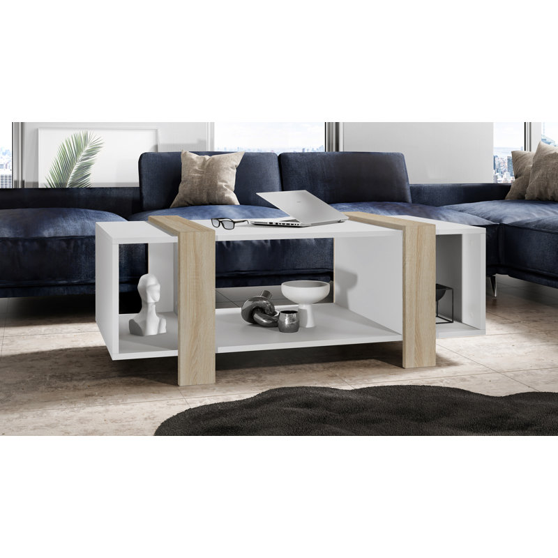 Bouirou Coffee Table with Storage, Matt White/Rough Sawn Oak