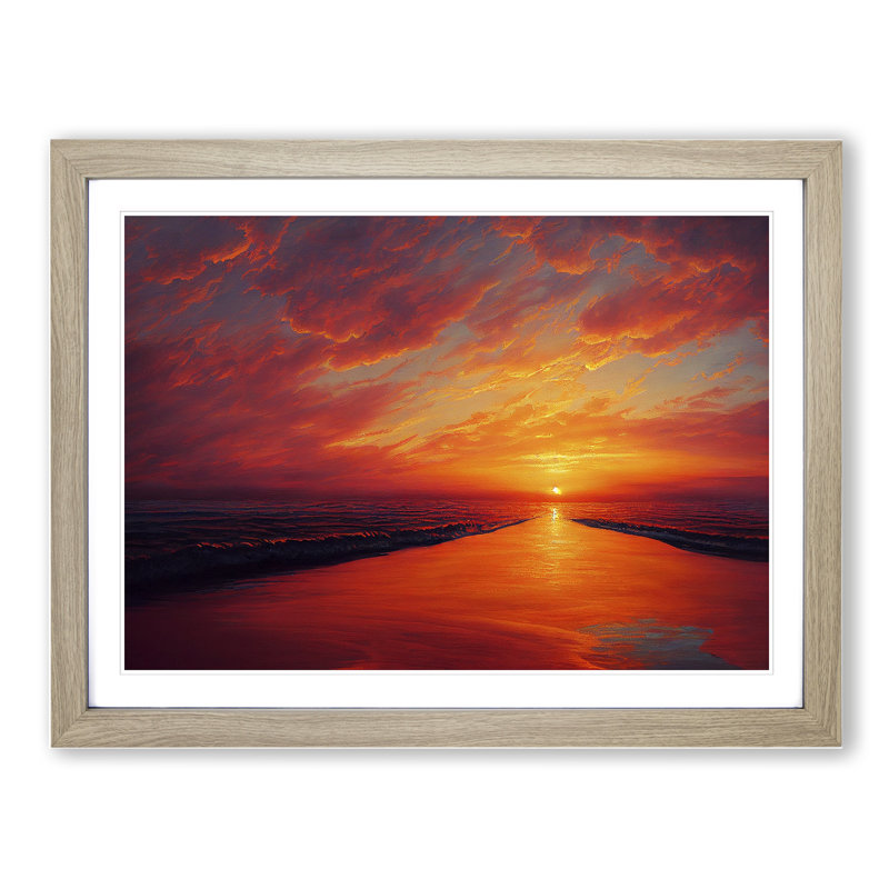 Refined Sunset Seascape - Single Picture Frame Painting, 34cm H x 46cm W x 2cm D, Oak Framed