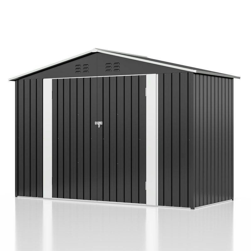 Remise de rangement extérieure en métal avec structure en acier renforcé et portes verrouillables, 8 x 8 pi