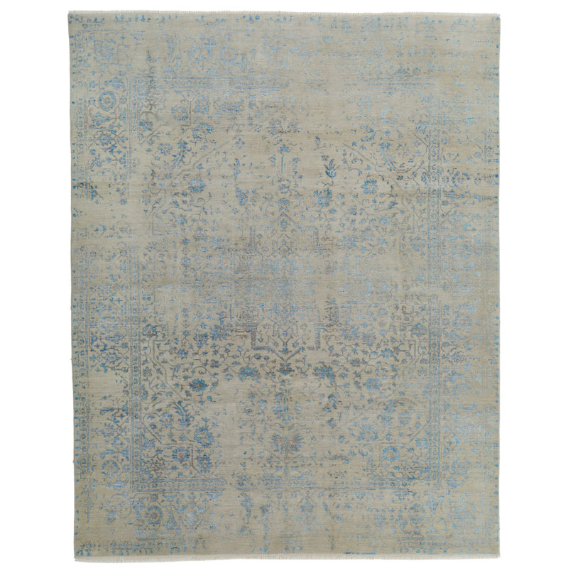Tapis contemporain gris et bleu 8 x 10
