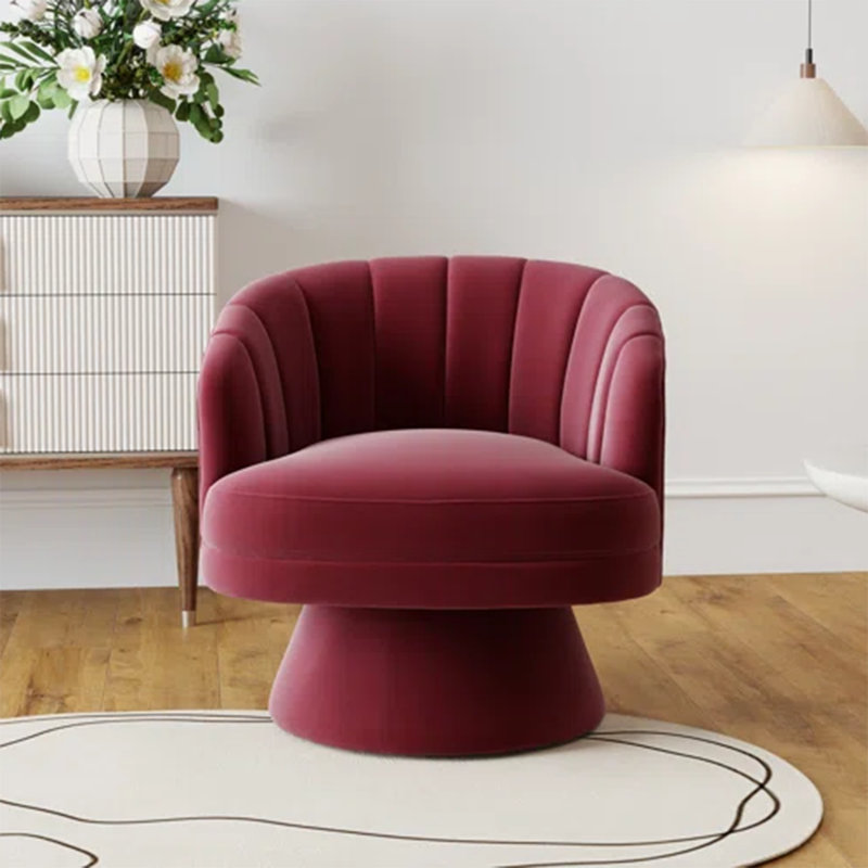 Murrow Velvet Swivel Barrel Chair, Red