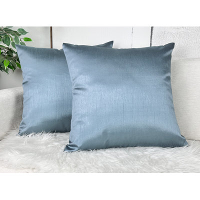 Aiking Home 18x18 Inches Faux Silk Square Throw Pillow Cover, Zipper Closure, Slate (Set of 2)
